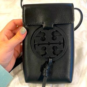 Tory Burch black leather Miller smartphone crossbody